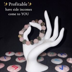 Elegant  Rose Quartz And Labrodorite Bracelet with Runes